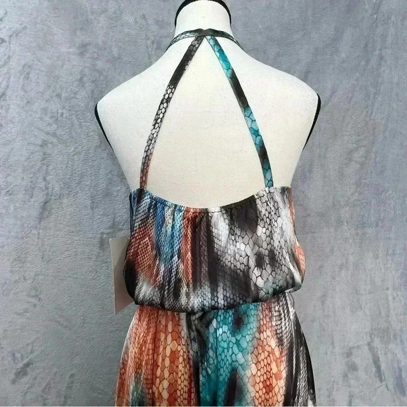 Boston Proper Snake print Criss Cross Open Back High Slit Belted Maxi dress Sz 8 - Picture 10 of 16